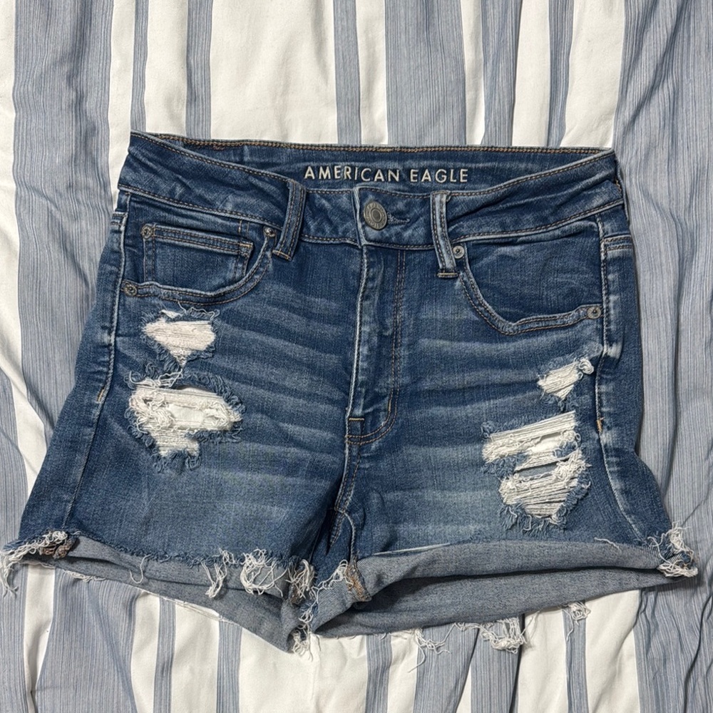 American Eagle Outfitters Blue Jean Shorts Distressed Style